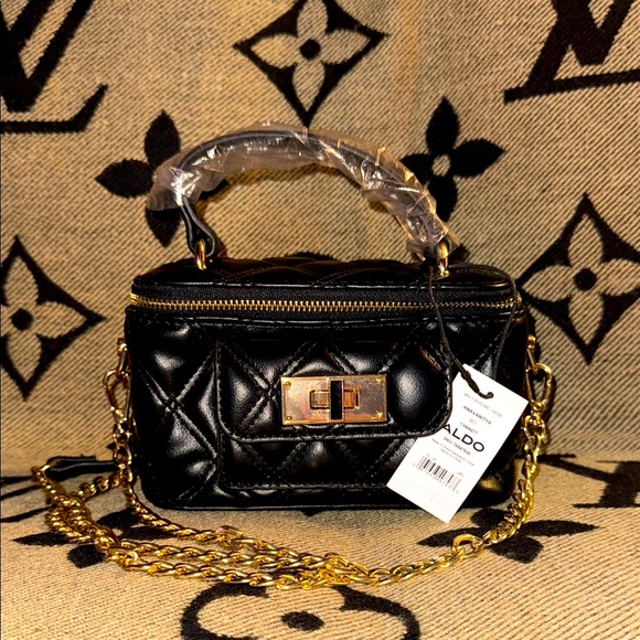 Aldo Black Quilted Mini Bag with Gold Accents - Picture 1 of 6